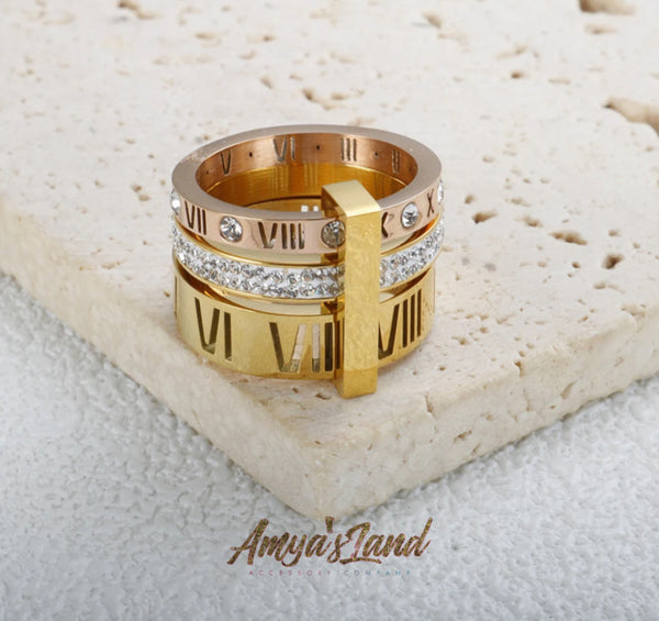 Gold Roman Numerals Ring 3x