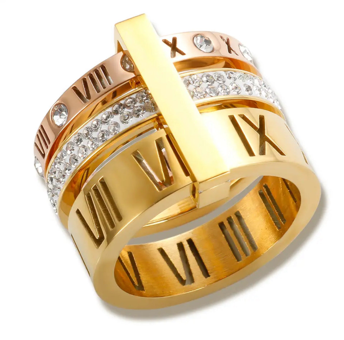 Gold Roman Numerals Ring 3x